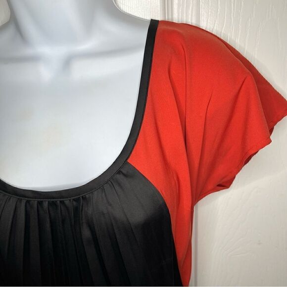 Plenty by Tracy Reese Pleated Colorblock Mini Dress Rust Orange Black S - Picture 4 of 9
